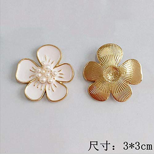10PCS 3CM Rosa Flor Blanca Perla Botones de diamantes de imitación Aleación de oro Botón de adorno de espalda plana Accesorios de decoración Artesanía de bricolaje, rosa
