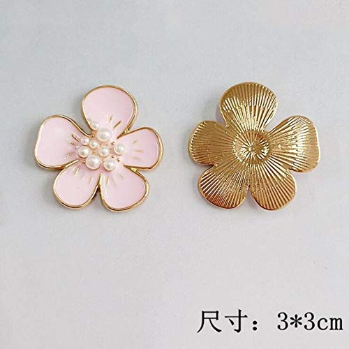 10PCS 3CM Rosa Flor Blanca Perla Botones de diamantes de imitación Aleación de oro Botón de adorno de espalda plana Accesorios de decoración Artesanía de bricolaje, rosa