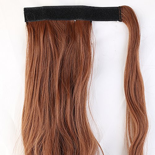 17"(43cm) Coleta Postiza de Pelo Sintético Rizado con Clips Extensiones de Cabello Invisible y Natural Ponytail Hair Extension (90g,Castaño Caoba Claro)