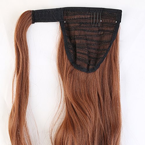 17"(43cm) Coleta Postiza de Pelo Sintético Rizado con Clips Extensiones de Cabello Invisible y Natural Ponytail Hair Extension (90g,Castaño Caoba Claro)