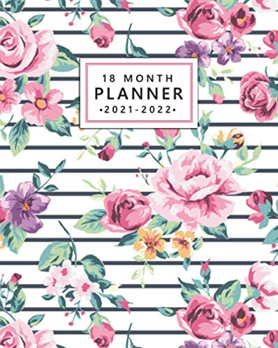 18 Month Planner 2021-2022: Pretty Pink Weekly Agenda with To Do Lists, Vision Boards, Notes, Holidays | Diary, Calendar, Organizer, Inspirational Quotes | Funky Striped Floral Bouquet Print