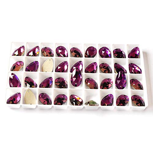 3230 Coser en diamantes de imitación Colorido agujero Piedra caída Venta al por mayor Flatback Craft Accesorios Cristal Strass para la decoración de la ropa, Amatista, 7x12mm 96pcs