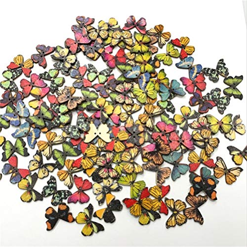 50PCS 28MM Butterfly 2Hole Niños cosiendo botones de madera para ropa Scrapbooking Crafts DIY Kid Apparel Supplies Botón de madera, Mix, 28MM