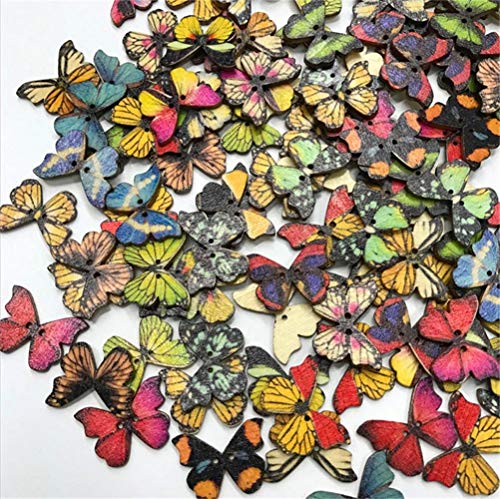50PCS 28MM Butterfly 2Hole Niños cosiendo botones de madera para ropa Scrapbooking Crafts DIY Kid Apparel Supplies Botón de madera, Mix, 28MM