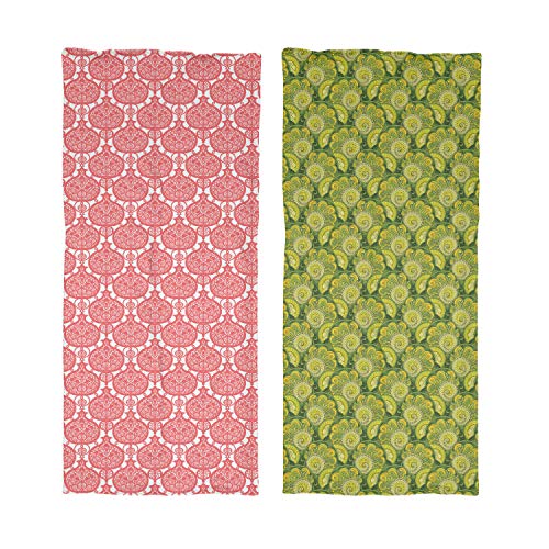 ABAKUHAUS Set de 2 Calentador de Cuello, Oriental Motivos Chinos Asia Oriental Paisleys, Coral Manzana Verde