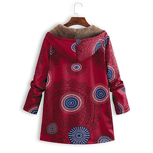 Abrigo De Invierno Mujer Libre Abrigos para Mujer Rebajas Talla Grande Abrigo con Capucha De Manga Larga Vintage Cremallera Señoras Abrigos con Bolsillos Gruesos De Lana riou (2-Red, XXXXL)
