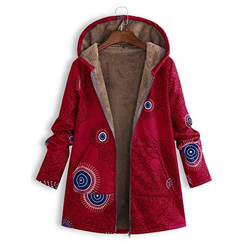 Abrigo De Invierno Mujer Libre Abrigos para Mujer Rebajas Talla Grande Abrigo con Capucha De Manga Larga Vintage Cremallera Señoras Abrigos con Bolsillos Gruesos De Lana riou (2-Red, XXXXL)