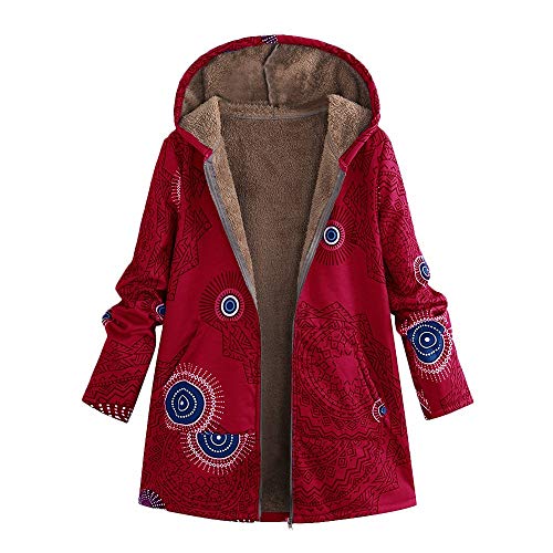 Abrigo De Invierno Mujer Libre Abrigos para Mujer Rebajas Talla Grande Abrigo con Capucha De Manga Larga Vintage Cremallera Señoras Abrigos con Bolsillos Gruesos De Lana riou (2-Red, XXXXL)