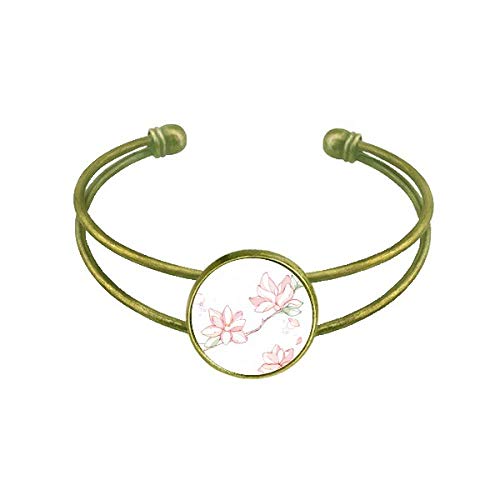 Acuarela Flor de melocotonero Pulsera Brazalete Retro Joyas De PuÃ±o Abierto