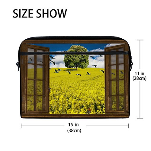 Ahomy - Funda para portátil de 14", diseño de Flores de Ganso con Ventana y Correa para el Hombro