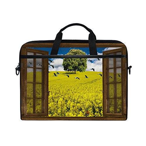 Ahomy - Funda para portátil de 14", diseño de Flores de Ganso con Ventana y Correa para el Hombro