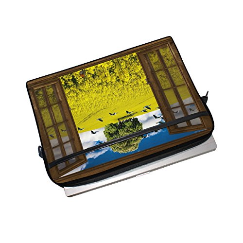Ahomy - Funda para portátil de 14", diseño de Flores de Ganso con Ventana y Correa para el Hombro