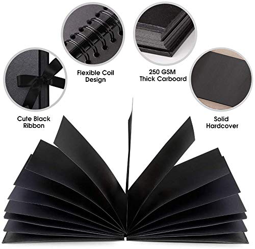 AIOR Album de Fotos para Pegar y Escribir Scrapbook, 80 Páginas Negras, DIY Scrapbooking Album Original para Aniversario de Boda de Oro Cumpleaños Navidad para Mujer Niña Novia Regalos (Negro)