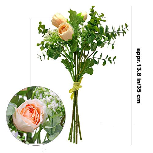 Aisamco 2 Piezas Artificial Bouquet Flores variadas Rosa Falsa Aliento del bebé Eucalipto Ramas 13.8"Alto para la Mesa Decoración de Oficina en casa Boda Arreglo Floral Dama de Honor Ramo de Novia