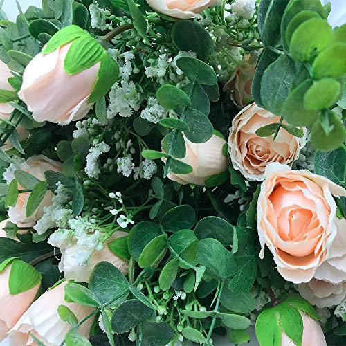 Aisamco 2 Piezas Artificial Bouquet Flores variadas Rosa Falsa Aliento del bebé Eucalipto Ramas 13.8"Alto para la Mesa Decoración de Oficina en casa Boda Arreglo Floral Dama de Honor Ramo de Novia