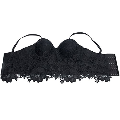 Aiuem Encaje Push Up Bralet Corsé de Mujer Sujetador Bustier Night Club Party Recortar Top Chaleco (Negro, L)