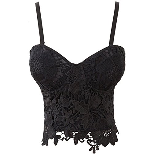 Aiuem Encaje Push Up Bralet Corsé de Mujer Sujetador Bustier Night Club Party Recortar Top Chaleco (Negro, L)