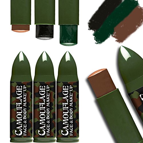 Amakando Lápices de Colorete | Maquillaje de Color de Camuflaje | Maquillaje para Disfraz Soldado | Pintura en Barrita Militar