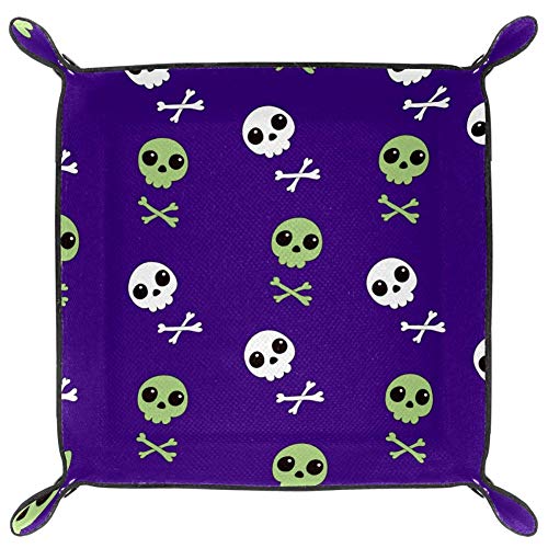 Ameli Happy Halloween - Bandeja para joyas, diseño de calaveras y huesos de 2 joyas, piel sintética, para hombres y mujeres