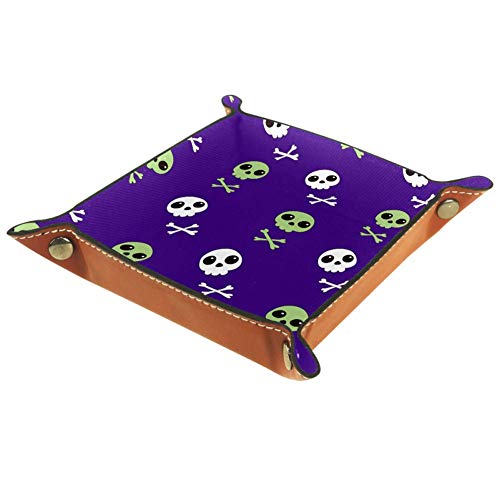 Ameli Happy Halloween - Bandeja para joyas, diseño de calaveras y huesos de 2 joyas, piel sintética, para hombres y mujeres