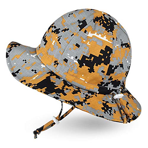 Ami & Li tots Unisex Niño Ajustable Brim Wide Sun Protection UPF 50 Baby Girl Boy Sunhat Infant Kids Toddler Sun Hat-L:Yellow Digital Grid