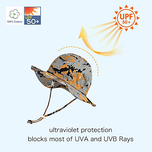 Ami & Li tots Unisex Niño Ajustable Brim Wide Sun Protection UPF 50 Baby Girl Boy Sunhat Infant Kids Toddler Sun Hat-L:Yellow Digital Grid