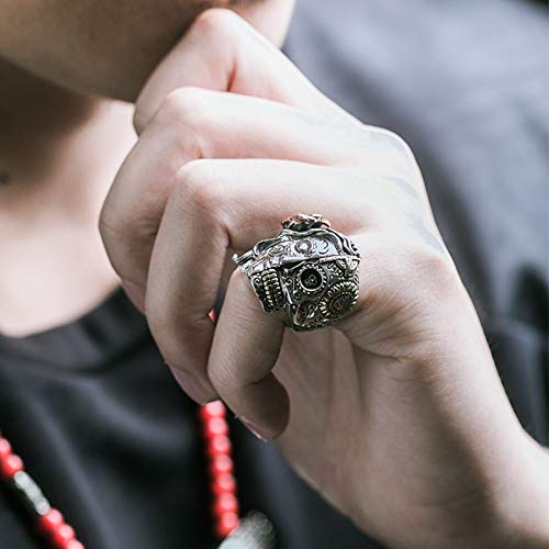 AnazoZ Anillos de Plata de Ley 925 Chica con Flor y Calavera Plata Anillo Talla 18,5