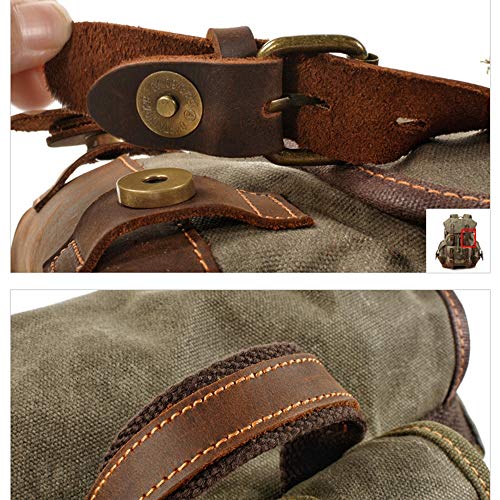 Army Green De Cuero Mochila Vintage de Tela de Lona Mochilas Tipo Casual Mujer Hombres Bolsa Escolar para Estudiantes del Campus y Caminata al Aire Libre Caminando