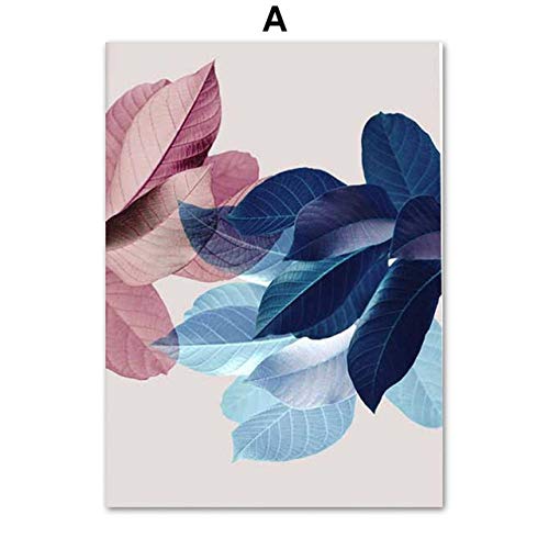 Arte de la Pared Pintura de la Lona Flor Rosada Azul Hojas Tropicales Abstractas nórdicas Carteles e Impresiones Imágenes de la Pared para la decoración de la Sala de Estar Sin marco-50x70cmX3