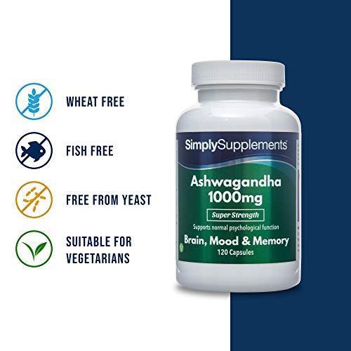 Ashwagandha 1000mg - ¡Bote para 2 meses! - Apto para veganos - 120 Cápsulas - SimplySupplements