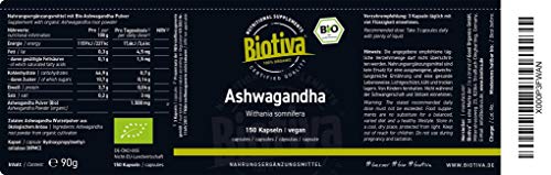 Ashwagandha Cápsulas orgánico - 150 x 500 mg para cápsula Ayurveda - garantiti sin ingredientes - fabricados y controllati de Alemania (de-öko-005) - 100% Vegan