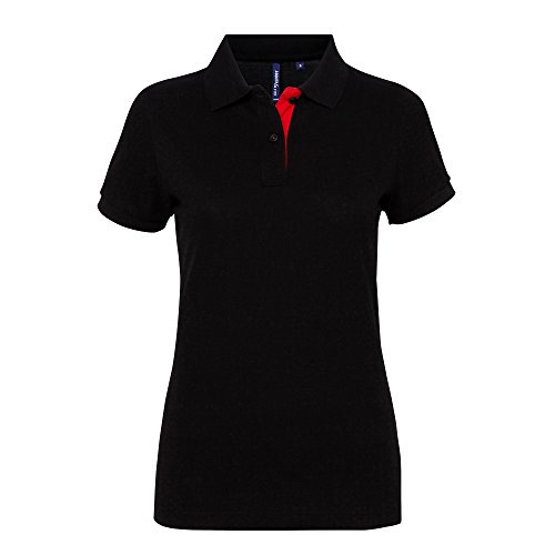 Asquith & Fox Women's Contrast Polo, Multicolor (Black/Lime 000), 42 (Talla del Fabricante: Large) para Mujer
