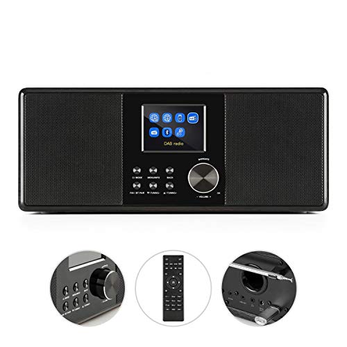 AUNA Connect 120 - Radio por Internet, Digital, WLAN, Reproductor en Red, Dab/Dab+/FM con RDS, Bluetooth, AUX, Puerto MP3-USB, Despertador, Visualización Hora, Modo sueño, Negro