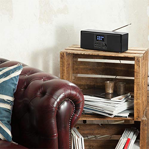 AUNA Connect 120 - Radio por Internet, Digital, WLAN, Reproductor en Red, Dab/Dab+/FM con RDS, Bluetooth, AUX, Puerto MP3-USB, Despertador, Visualización Hora, Modo sueño, Negro