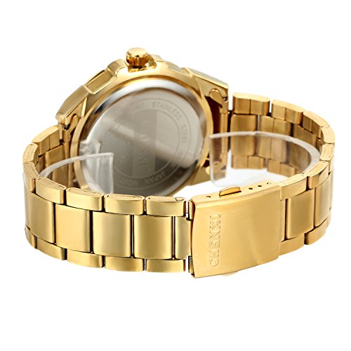Avaner Reloj Dorado de Esfera Oro de Color, Reloj de Caballero Cuarzo, 3 Subdiales de Decoración, Grande Reloj de Hombre Acero Inoxidable Hip Hop Style, Regalo Navidad (Dorado),Regalos dia del padre