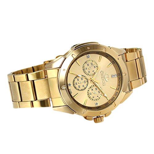 Avaner Reloj Dorado de Esfera Oro de Color, Reloj de Caballero Cuarzo, 3 Subdiales de Decoración, Grande Reloj de Hombre Acero Inoxidable Hip Hop Style, Regalo Navidad (Dorado),Regalos dia del padre