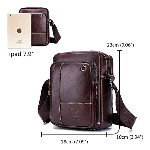 BAIGIO Bolso Bandolera Hombre de Cuero Bolso de Hombro Piel Pequeño Vintage Crossbody Bag Casual (Marrón)
