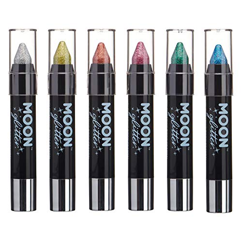 Barra de Pintura Holográfica Brillante/Creyón Corporal, maquillaje para la Cara y el Cuerpo por Moon Glitter - 3.5g - Set de 6 colores