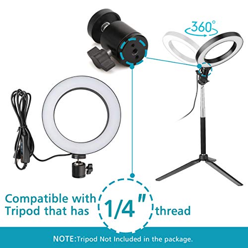 Beauty LED Ring Light 6" Dimmable Selfie Light Maquillaje Fotografía Iluminación Mini Circle Lámpara de Escritorio Light con Cellp Hone Holder para Youtube Videos/Streaming/Instagram