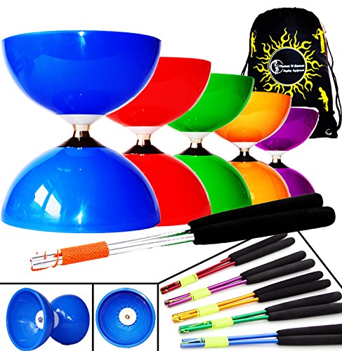 Big Top - Juego de diábolos con cojinetes de Bolas Gigantes + Ali Dream Metal Diablo Palos de Mano, Diabolo Cordel + Bolsa de Viaje! (Rojo Diabolo + Rojo Palos de Mano)