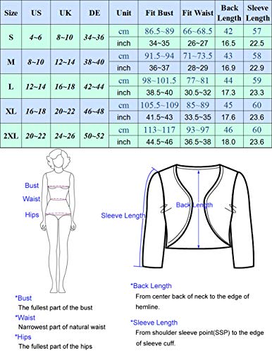 Bolero Elegante Mujer Fiesta Torera Talla Grande Mangas Largas Joven Chaqueta Corta Boda Formal Gris XL