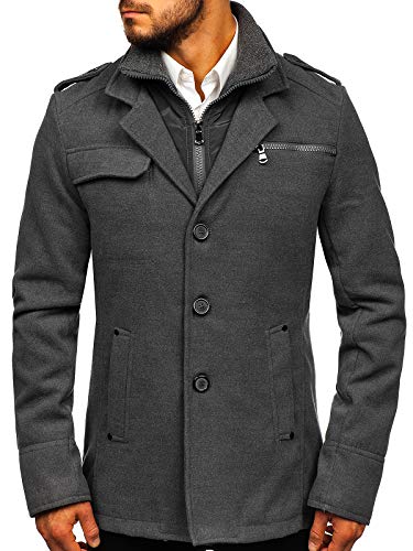 BOLF Hombre Abrigo Botonadura Sencilla PPM 8856 Gris L [4D4]