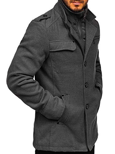 BOLF Hombre Abrigo Botonadura Sencilla PPM 8856 Gris L [4D4]