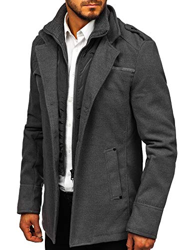BOLF Hombre Abrigo Botonadura Sencilla PPM 8856 Gris L [4D4]