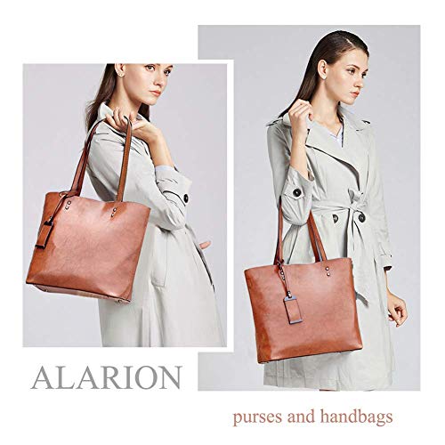 Bolsos De Hombro De Mujer Suave Cuero Bolsos Gran Capacidad Retro Vintage Tapa-Casual Totalizador De La Manija MarrÓN