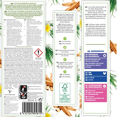Botanica by Air Wick Varitas Perfumadas - Ambientador Mikados, Esencia Para Casa con Aroma a Vetiver Caribeño Y Sándalo - 100 ml