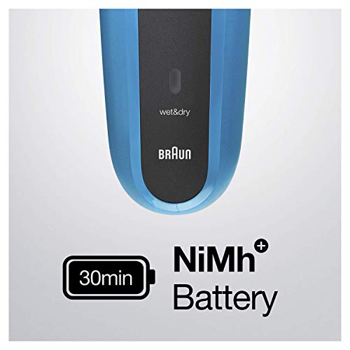 Braun Series 3 310 Afeitadora Eléctrica, Maquinilla Wet & Dry para Barba Hombre con 3 Láminas Flexibles, Recargable e Inalámbrica, Lavable, Negro/Azul