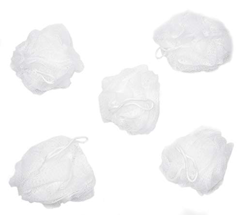 BRUBAKER Cosmetics Esponjas de Flor Exfoliante - Malla de Nylon para el Cuerpo - Puff Pufs Bola de Baño y ducha - 5 piezas - Blanco