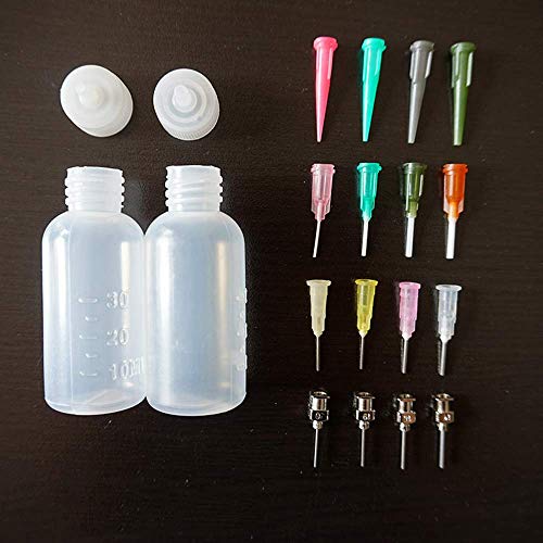 CAILI Bottiglia di Plastica Liquida, Applicatore per Strumento per Incisioni di Body Art Tattoo Bottiglia di Plastica Verniciata (2 Flaconi + set Completo di 16 Bocche)
