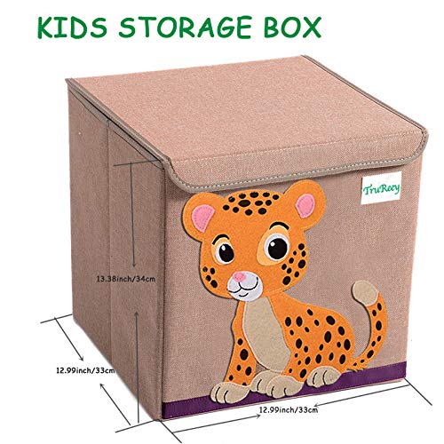 Caja de almacenamiento para juguetes con tapas, paquete de 2 cestas de almacenamiento plegable de tela para juguetes, libros, zapatos (tigre y dinosaurio)